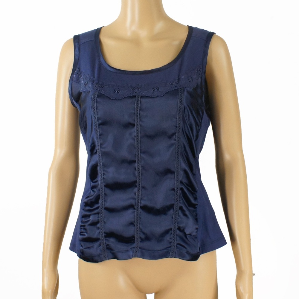 Vintage Y2K 2000s Blue Baby Doll Satin Detail Lace Trim Sleeveless Tank Top